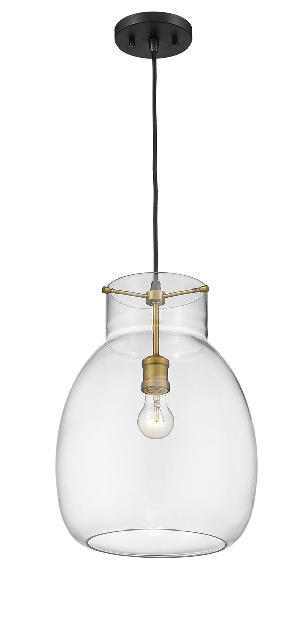 Bella 1 Light Pendant in Matte Black + Olde Brass Finish