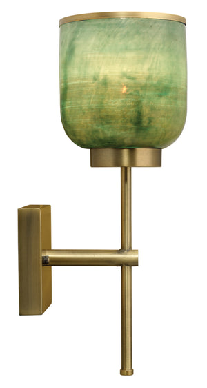 Vapor Single Sconce, Antique Brass and Aqua Metallic Glass