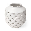 Forillon I Short White Glazed Lattice Pattern Vase