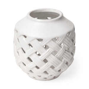 Forillon I Short White Glazed Lattice Pattern Vase