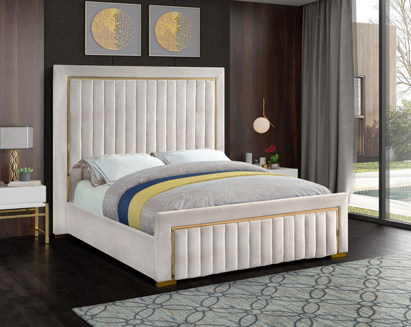 Benjamin Queen Bed In Cream Velvet