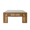 WIDE LEG RATTAN COFFEE TABLE WITH GLASS TOP