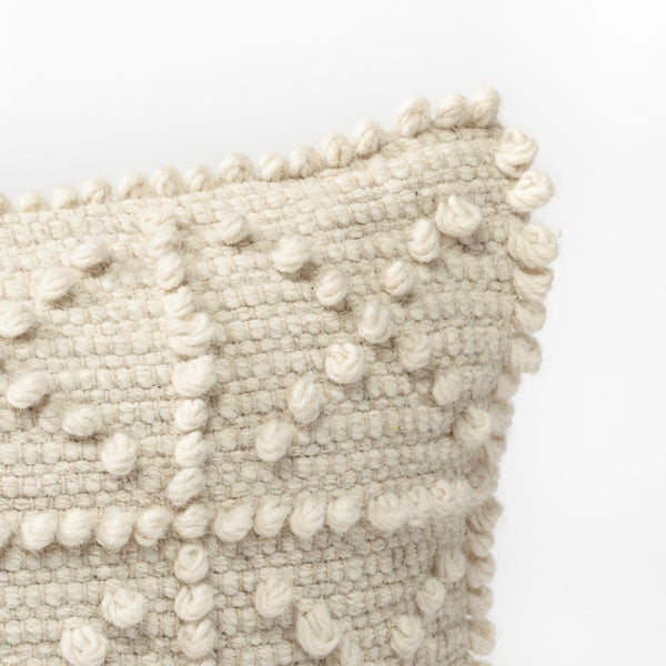 Leroy 18 x 18 Cream Raised Pattern Detail Decorative Pillow Cover