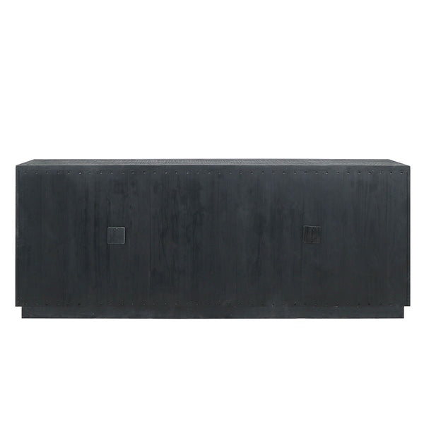 Larson Solid Wood 4 Door Cabinet with Glass Panels - Carbon Black