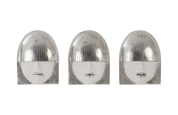 Fashion Faces Wall Tiles, Silver Leaf, Set of 3