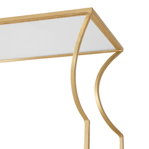 FLARED TOP ETAGERE WITH CLEAR GLASS SHELVES IN GOLD LEAF