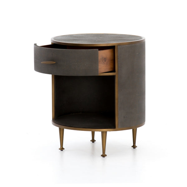 Shagreen Round Nightstand-Antique Brass