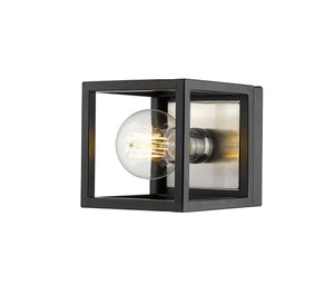 Kube 1 Light Wall Sconce in Matte Black + Brushed Nickel Finish