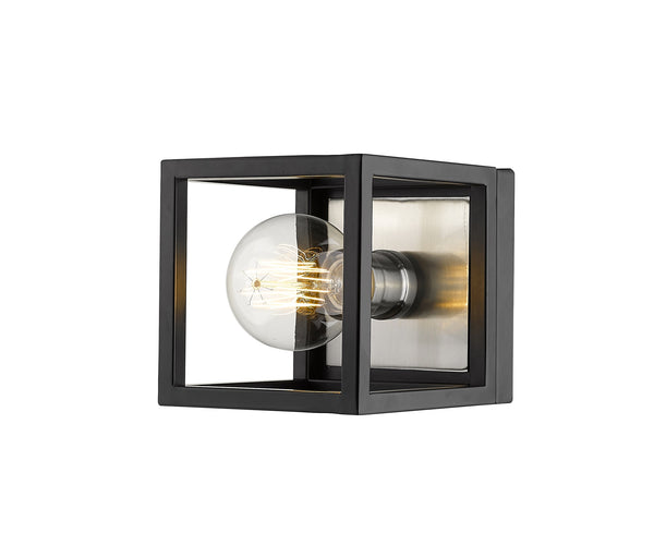 Kube 1 Light Wall Sconce in Matte Black + Brushed Nickel Finish