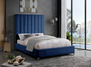 Glenda Full Bed In Navy Velvet