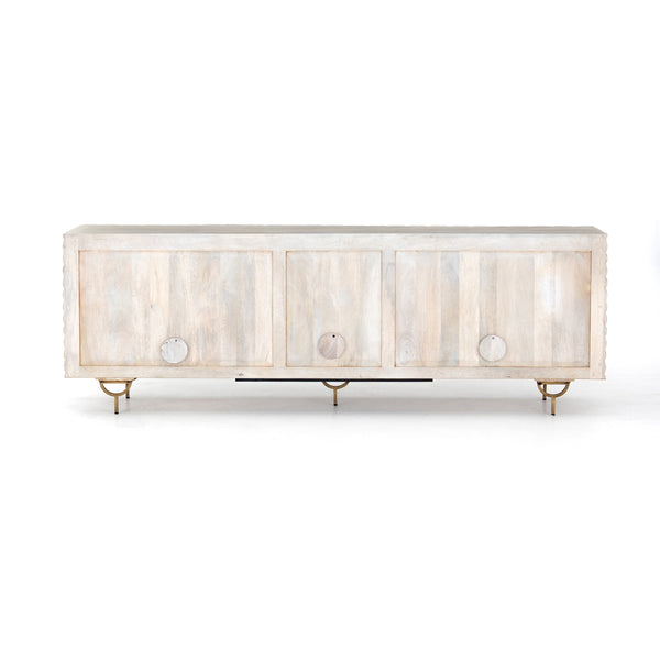 Rio Media Console-Round Cut White Wash
