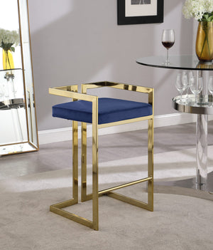 Winifred Stool In Navy Velvet and Gold