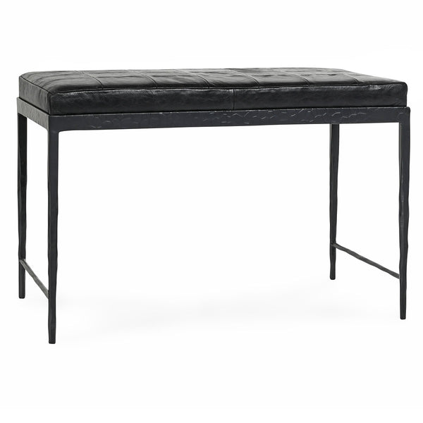 Malo Leather Bench with Hammered Iron Legs - Onyx Black
