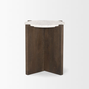 Bianca Dark Brown Wood w/ Marble Round Accent Table