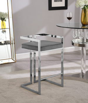 Winifred Stool In Grey Velvet and Chrome