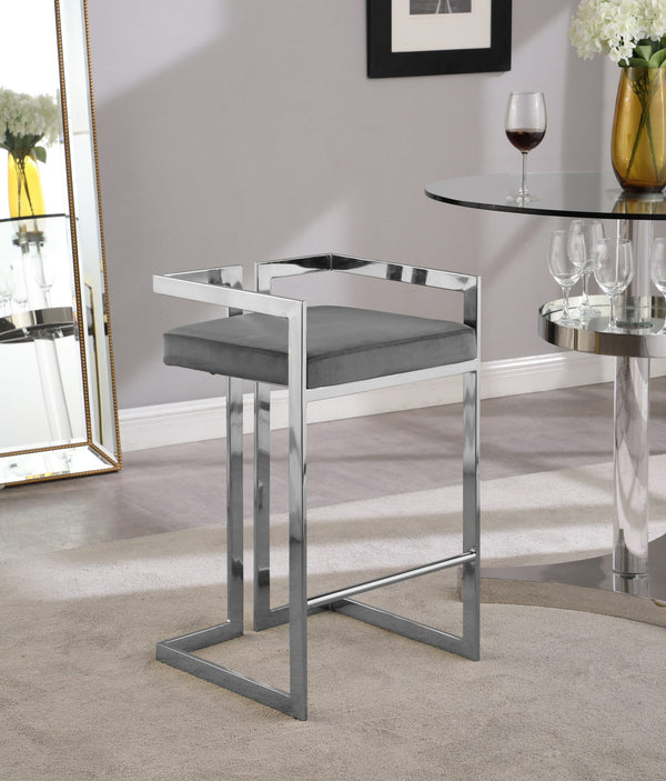 Winifred Stool In Grey Velvet and Chrome