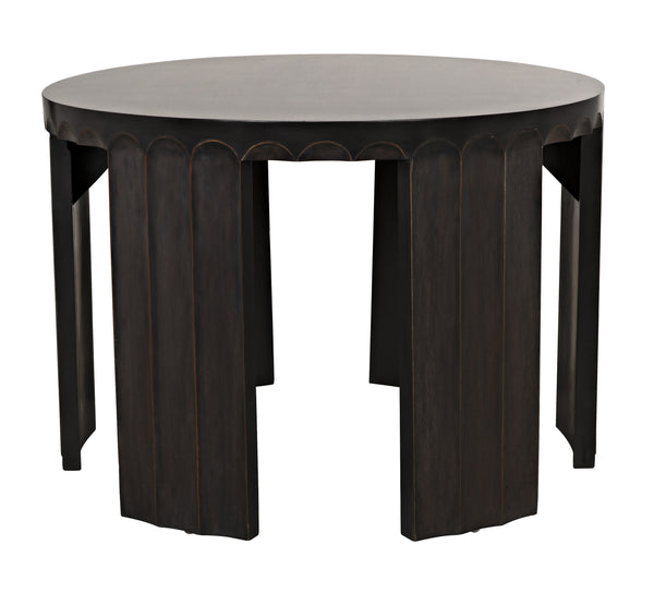 Fluted Side Table, Pale with Light Brown Trim