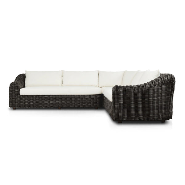 Messina Outdoor 3-Piece Sectional In Natural Teak-FSC-Venao Ivory-Chunky Charcoal Woven