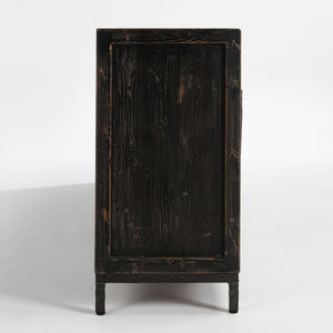 Lisbon Solid Wood 6Dr Cabinet - Weathered Black/Travertine