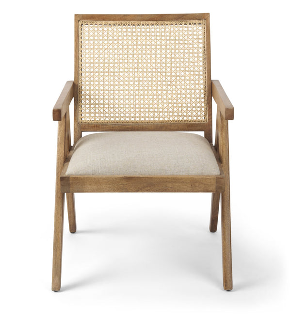 Donna Light Brown Wood Cane-Back w/ Beige Upholstered Seat Accent Chair