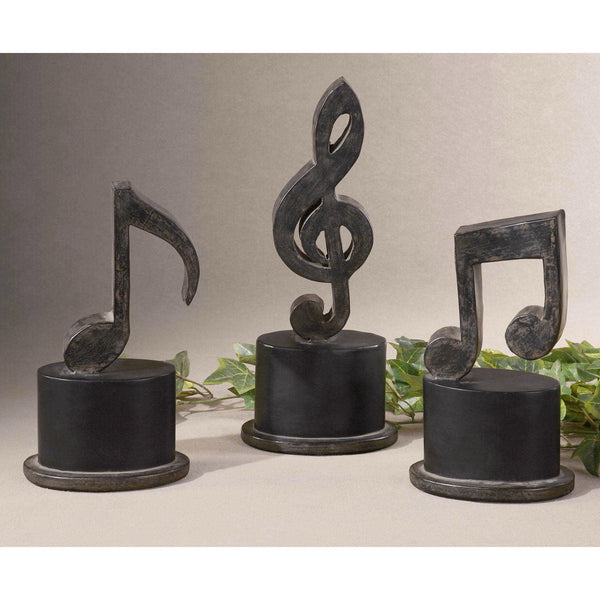 Music Notes Metal Figurines, Set/3