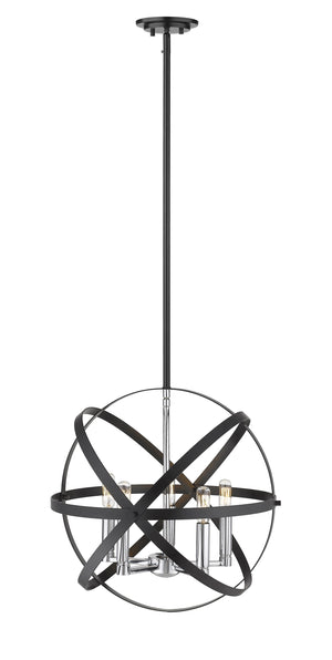 Cavallo 5 Light Pendant in Hammered Black + Chrome Finish