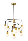 Neutra 9 Light Chandelier in Matte Black + Foundry Brass Finish