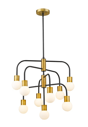Neutra 9 Light Chandelier in Matte Black + Foundry Brass Finish