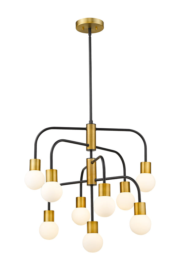 Neutra 9 Light Chandelier in Matte Black + Foundry Brass Finish