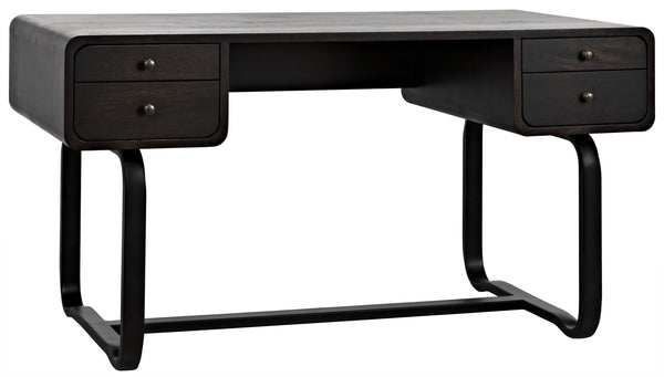 Voltes Ebony Walnut Desk with Matte Black Industrial Steel Base