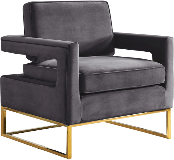 Alfonso Accent Chair In Grey Velvet And Gold Stainless Steel Base