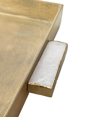 CAST METAL TRAY IN ANTIQUE BRASS FINISH WITH AGATE HANDLES
