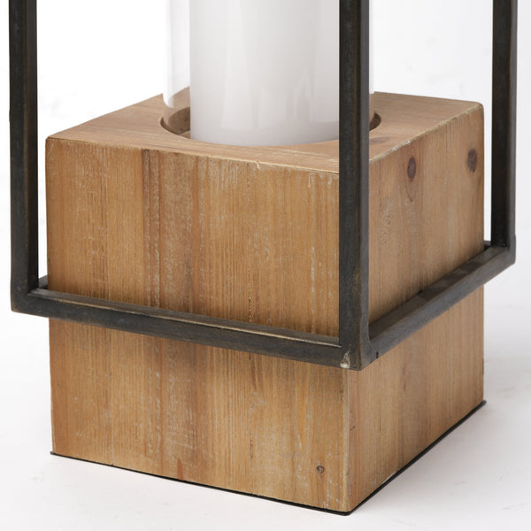 Orionis Large Wood w/ Black Metal Lantern Candle Holder