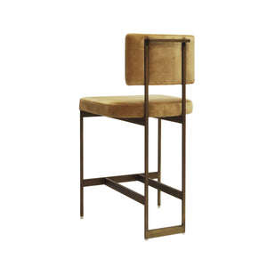 COUNTER STOOL WITH BRONZE BASE IN CAMEL VELVET