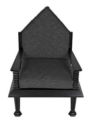 Resurrection Mahogany Chair with Grey Fabric Cushions in Hand-Rubbed Black Finish