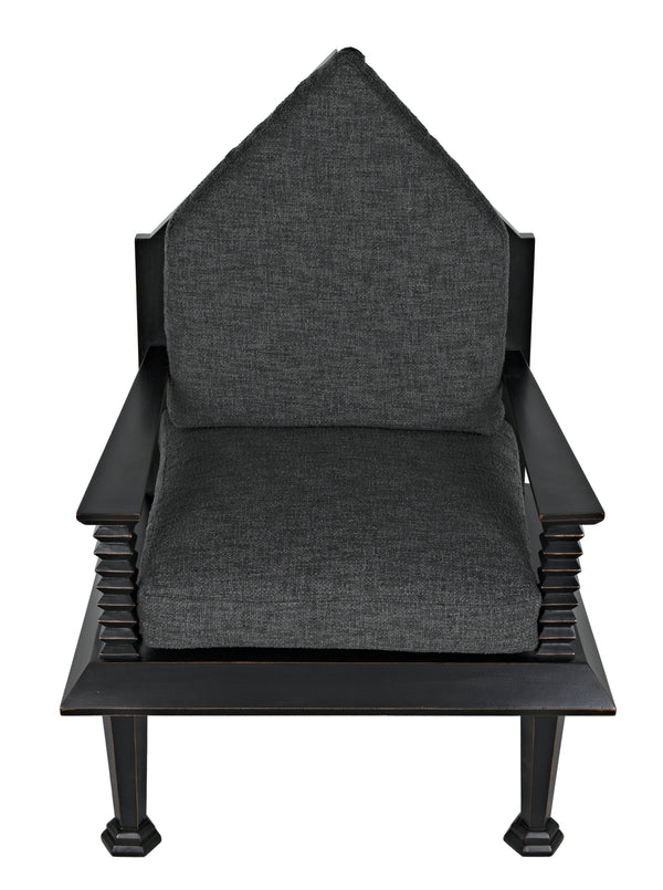 Resurrection Mahogany Chair with Grey Fabric Cushions in Hand-Rubbed Black Finish