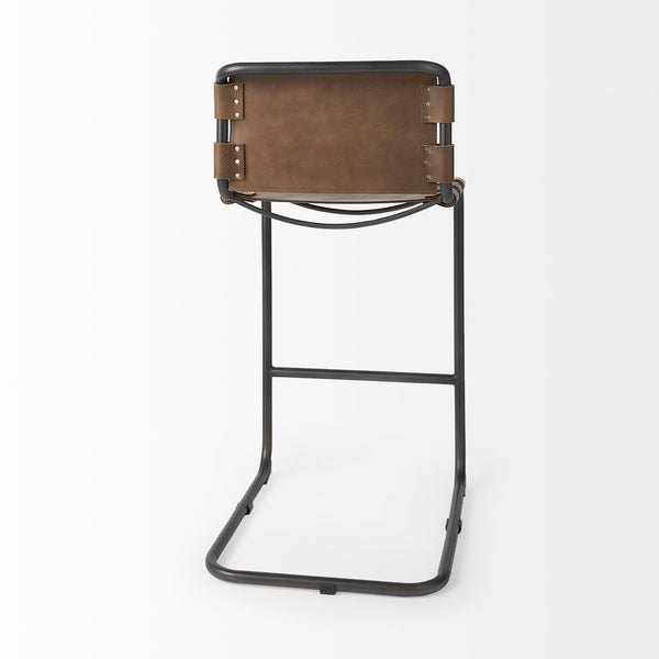 Berbick 43" Total Height Medium Brown Leather w/ Iron Frame Bar Stool