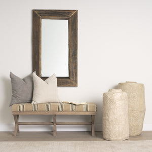 Solis 50L x 16W Brown Base Upholstered Beige/Black Stripe Seat Accent Bench