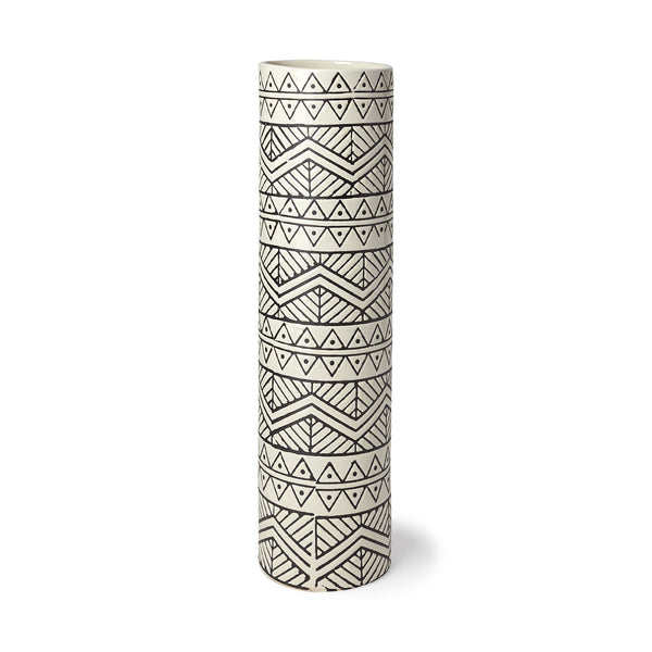 Uhura II Large Cream Black Patterned Cylindrical Ceramic Vase