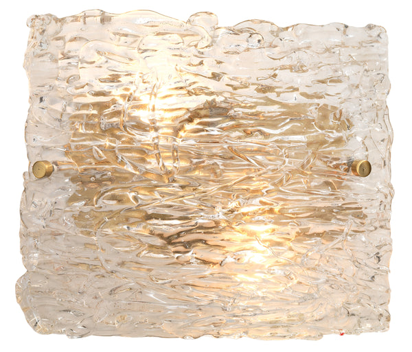 Swan Curved Glass Sconce, Large, Clear Textured Glass and Antique Brass Metal