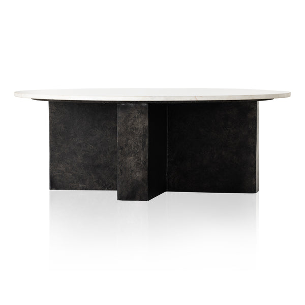 Terrell Round Coffee Table In Plsh White