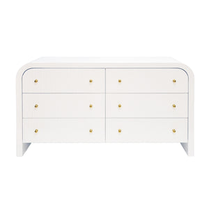WATERFALL EDGE CHEST WITH FLUTED DRAWER FRONT IN WHITE LACQUER