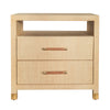 TWO DRAWER SIDE TABLE WITH RATTAN WRAPPED HANDLES IN NATURAL GRASSCLOTH