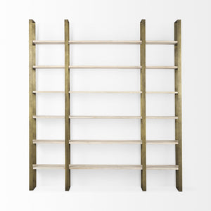 Taunton 80L x 10.5W x 90H Light Brown Wood W/ Gold Metal Frame 6 Tier Shelving Unit