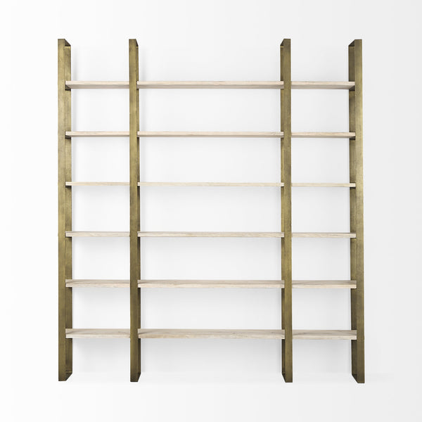 Taunton 80L x 10.5W x 90H Light Brown Wood W/ Gold Metal Frame 6 Tier Shelving Unit