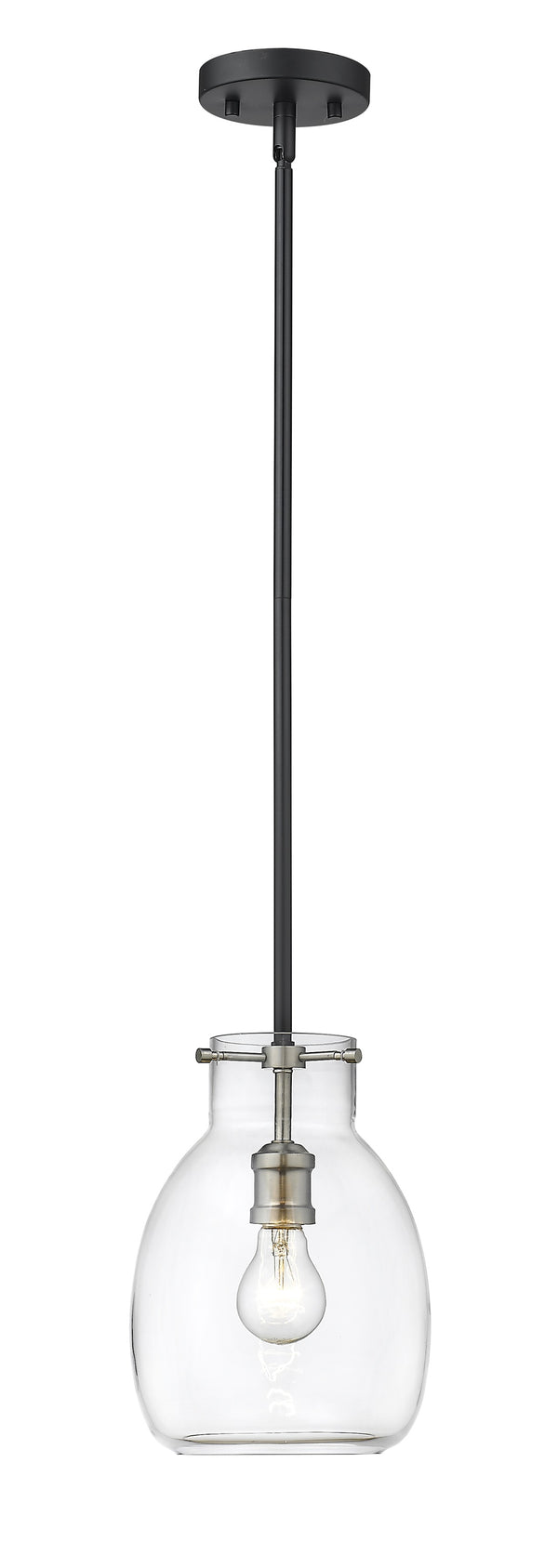 Bella 1 Light Mini Pendant in Matte Black + Brushed Nickel Finish