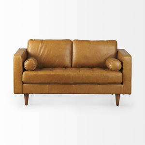 Svend 65.0L x 38.0W x 34.0H Tan Leather Love Seat Sofa