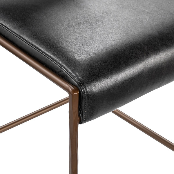 Kayne Leather Counter Stool - Black Hammered Metal Frame