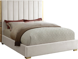 Janie Queen Bed In Cream Velvet
