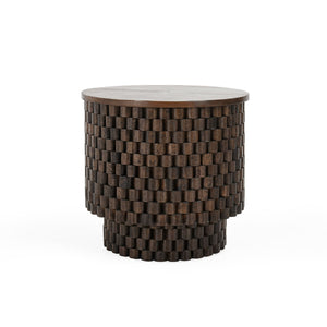 Norwood Solid Wood Round End Table - Bark Brown